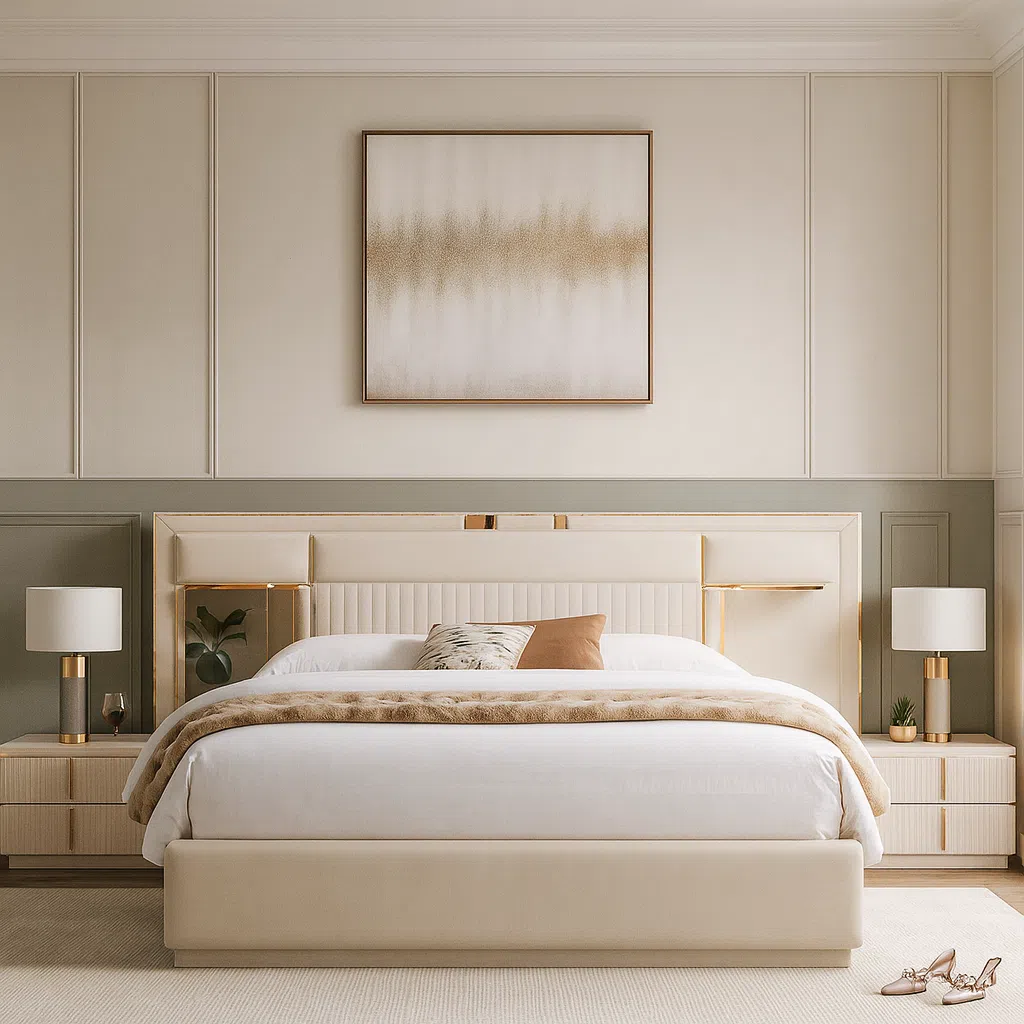 Luxury Verona 5-Piece Beige Bedroom Set with Vanity Mirror