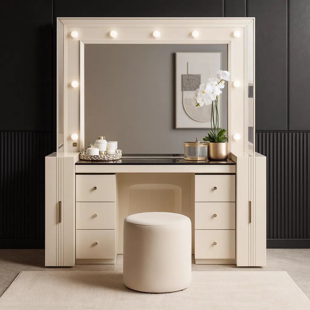 Luxury Verona 5-Piece Beige Bedroom Set with Vanity Mirror