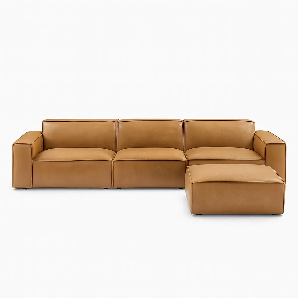 Cognac Sofa With Ottoman