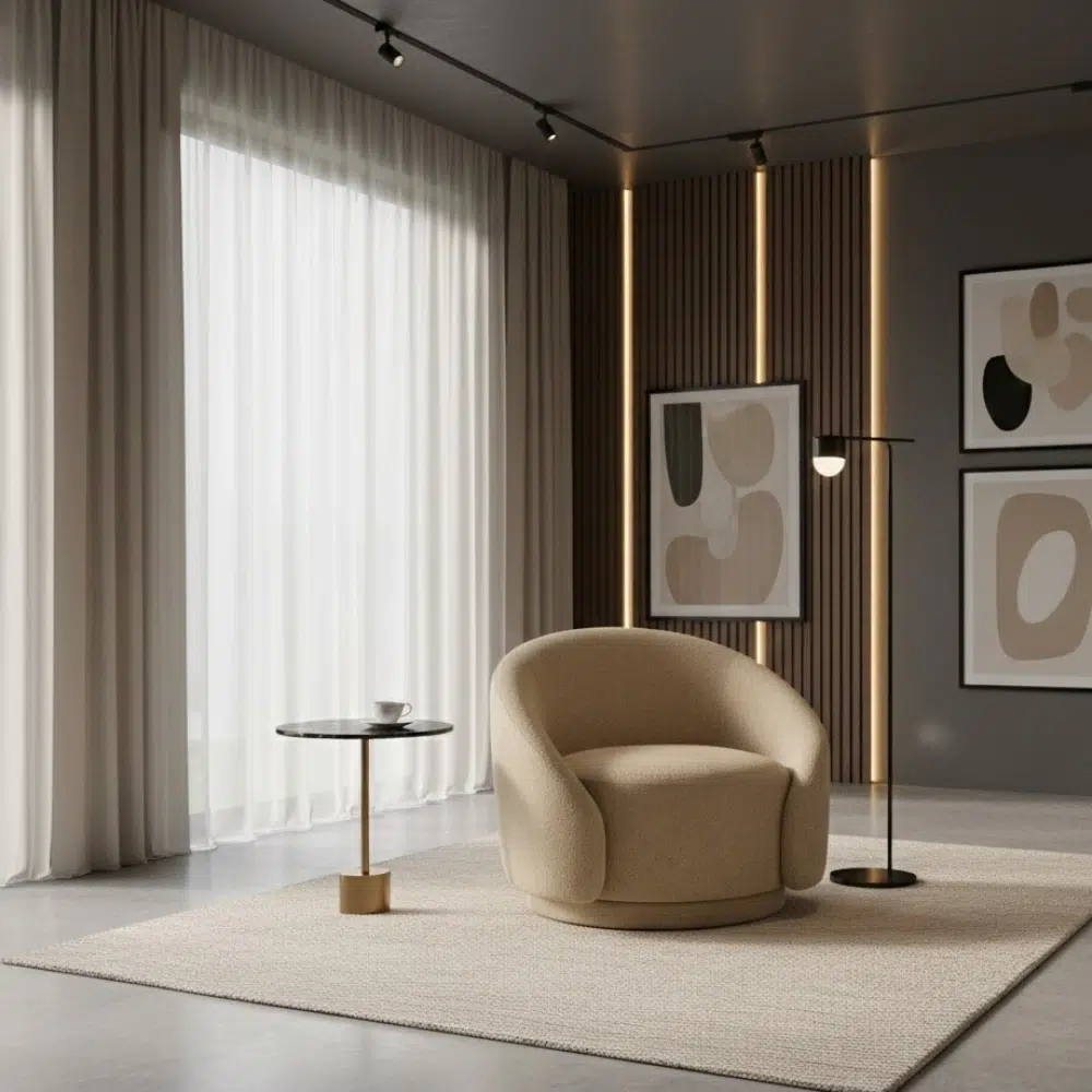 Modern Bouclé Round Armchair