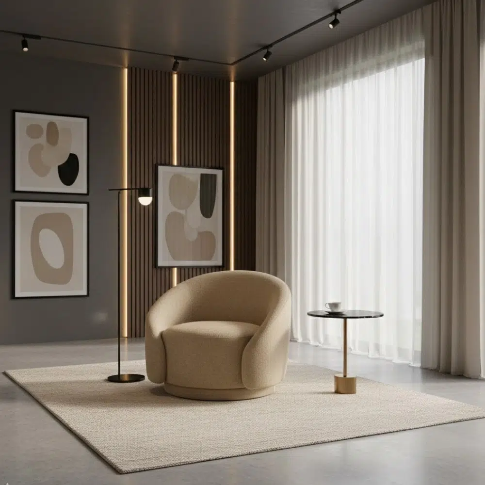 Modern Bouclé Round Armchair