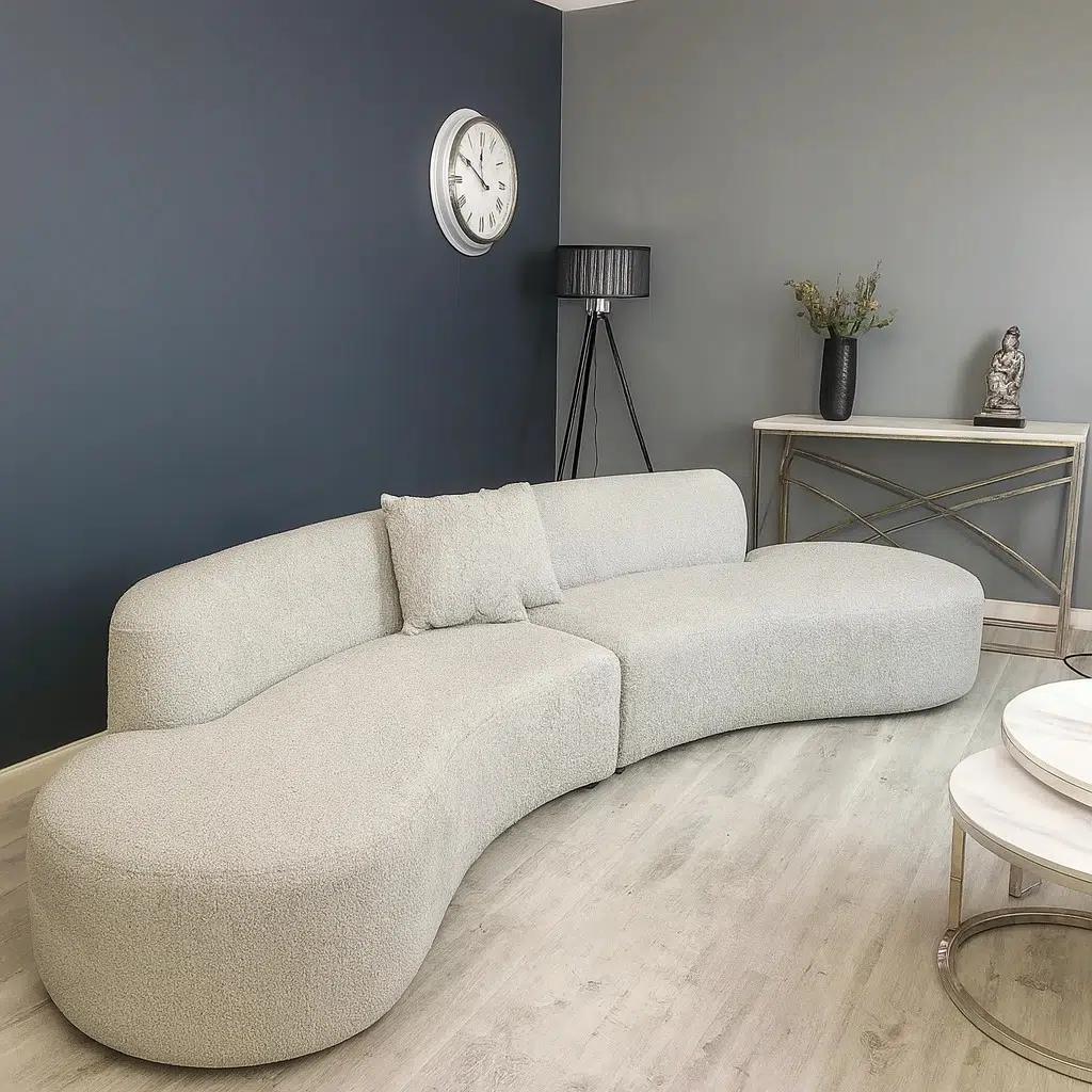 Scalloped Bouclé Curved Sofa