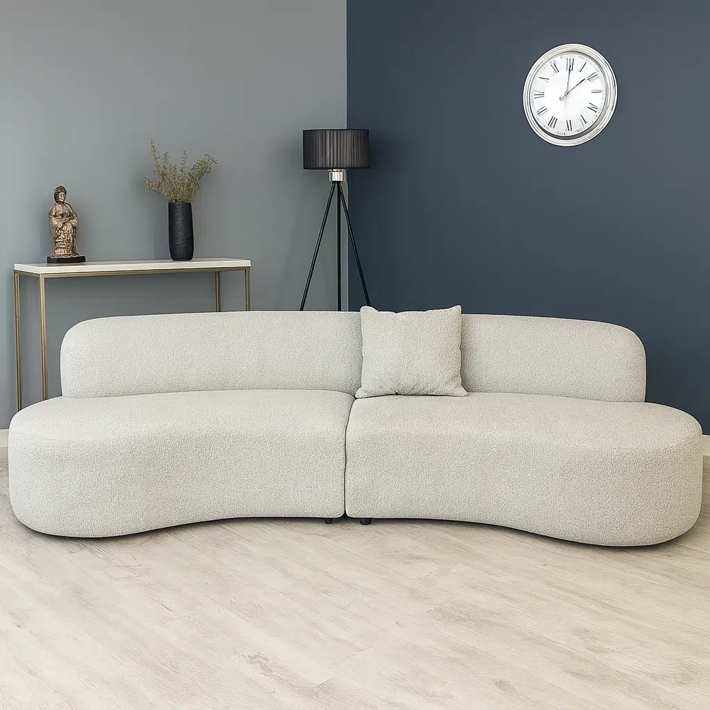 Scalloped Bouclé Curved Sofa