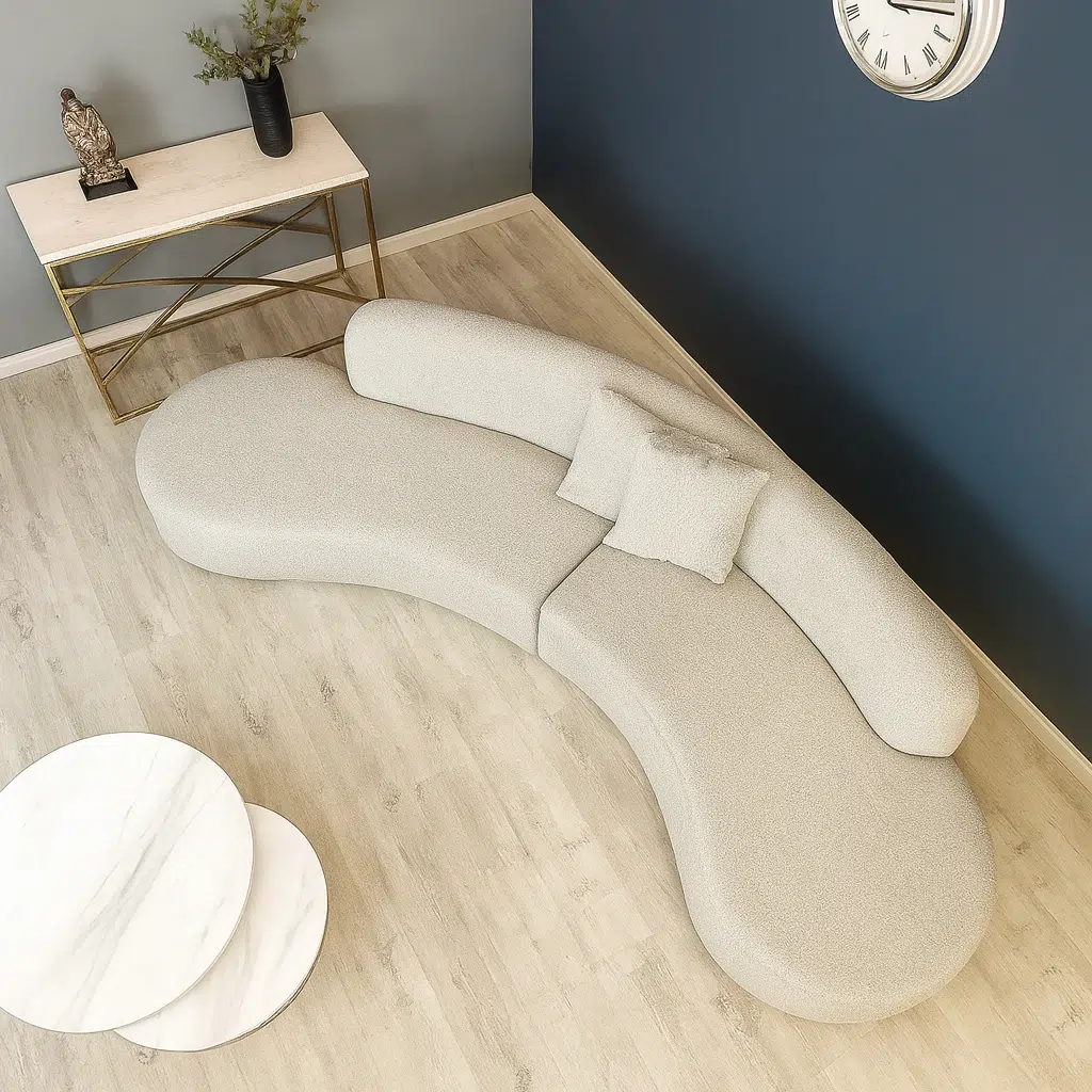 Scalloped Bouclé Curved Sofa