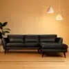 Verona Black Leather Corner Sofa