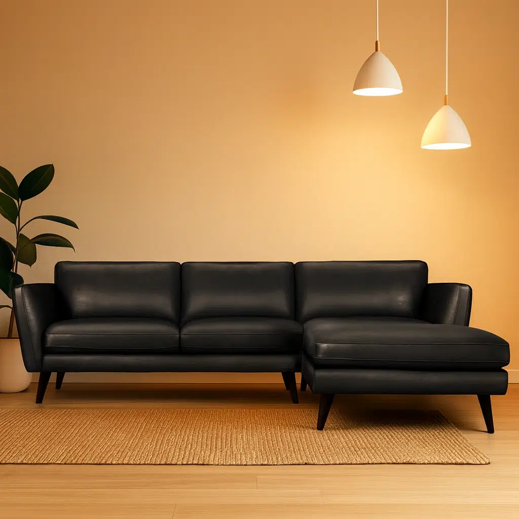 Verona Black Leather Corner Sofa