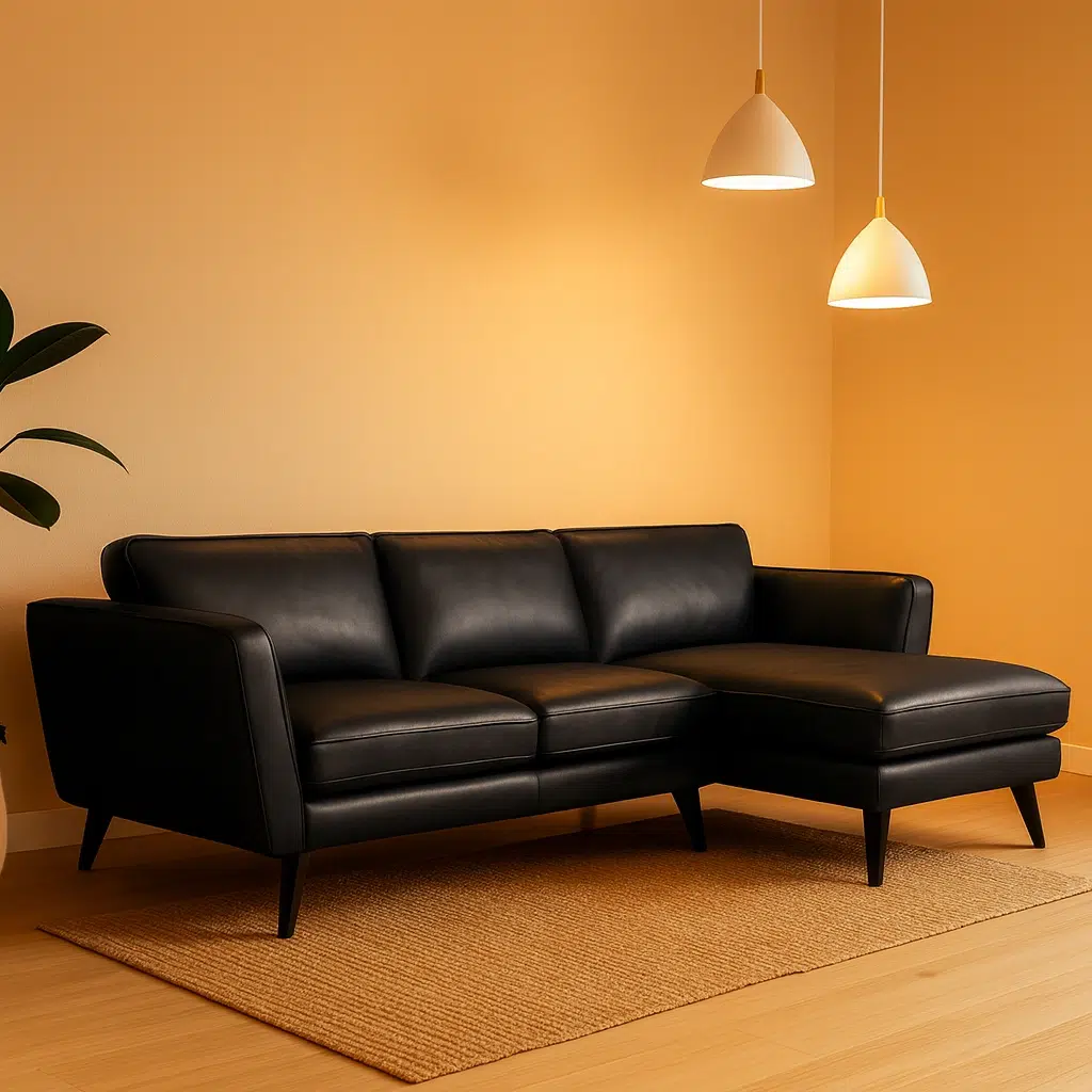 Verona Black Leather Corner Sofa