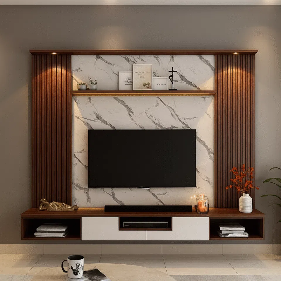Silor Modern Wall-Mounted TV Unit with Marble Panel…