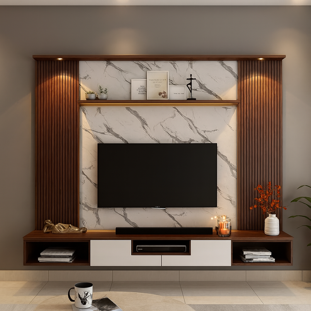 Silor Modern Wall-Mounted TV Unit with Marble Panel