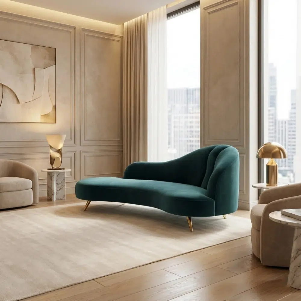 Emerald Curve Modern Velvet Chaise Lounge
