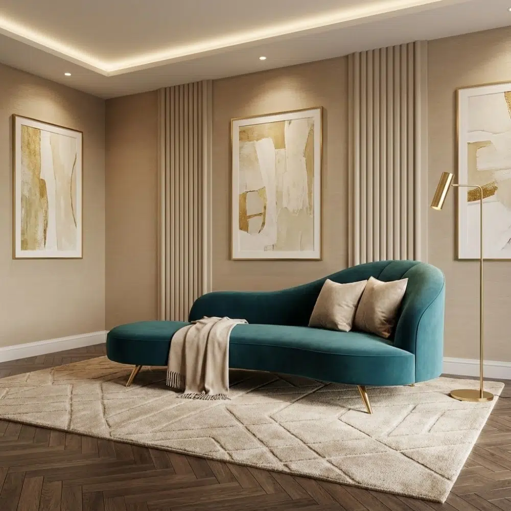 Emerald Curve Modern Velvet Chaise Lounge