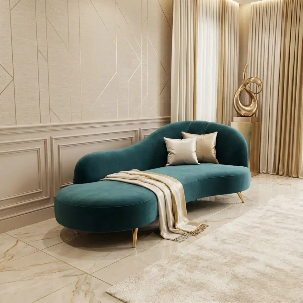 Emerald Curve Modern Velvet Chaise Lounge