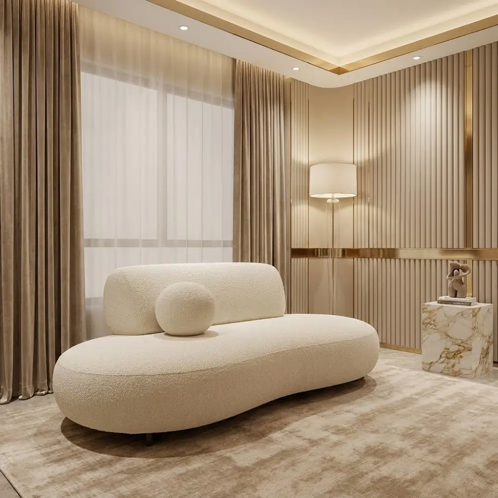 Ivory Halo Modern Curved Chaise Lounge