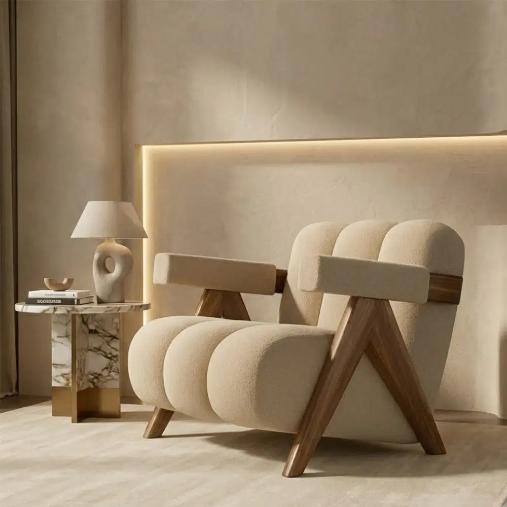 Luxury Sculptural Bouclé Armchair
