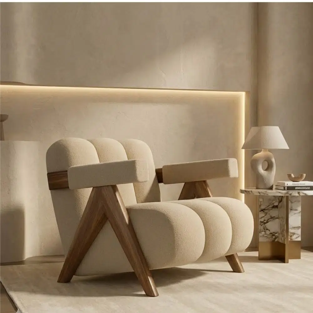 Luxury Sculptural Bouclé Armchair