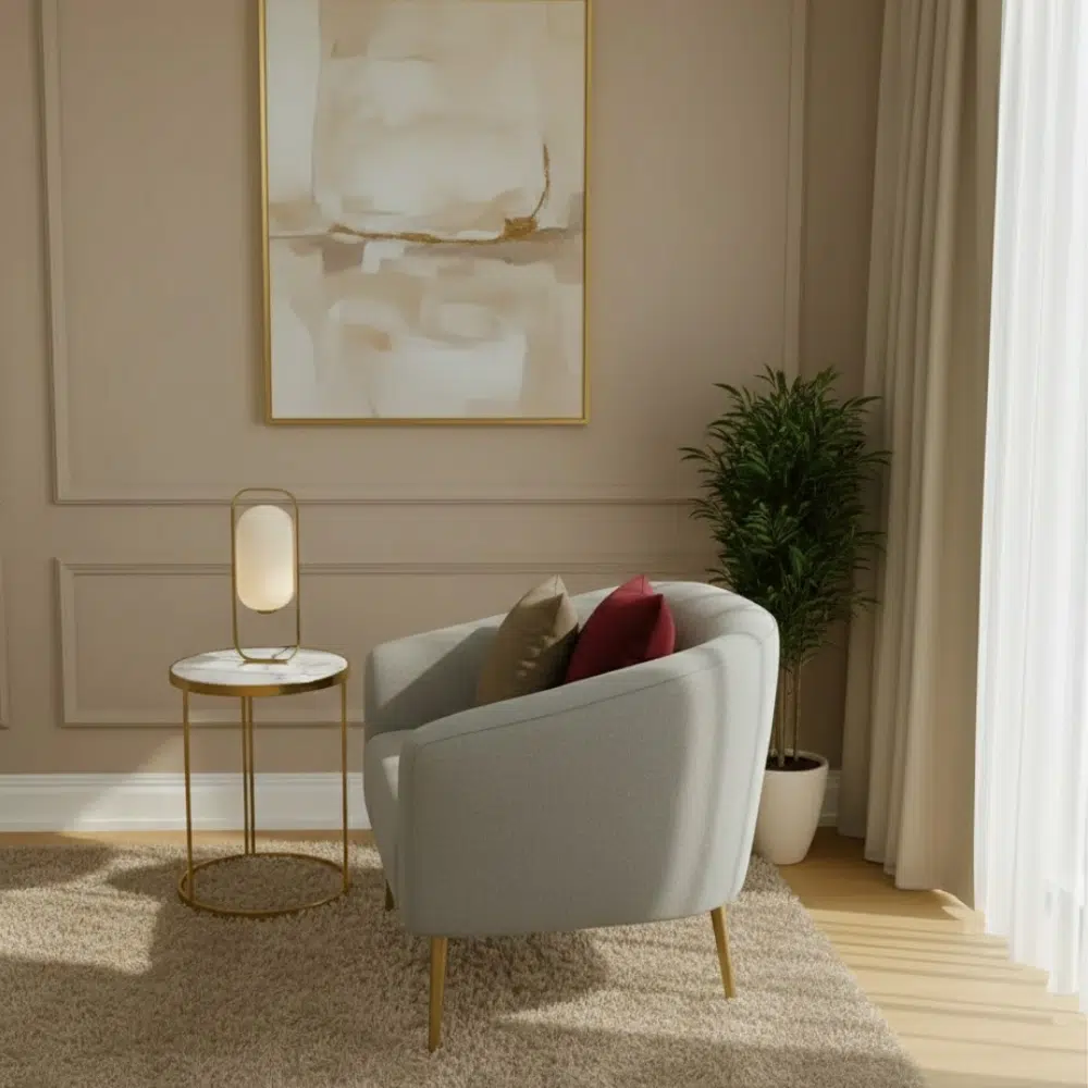 Modern Curved Fabric Armchair