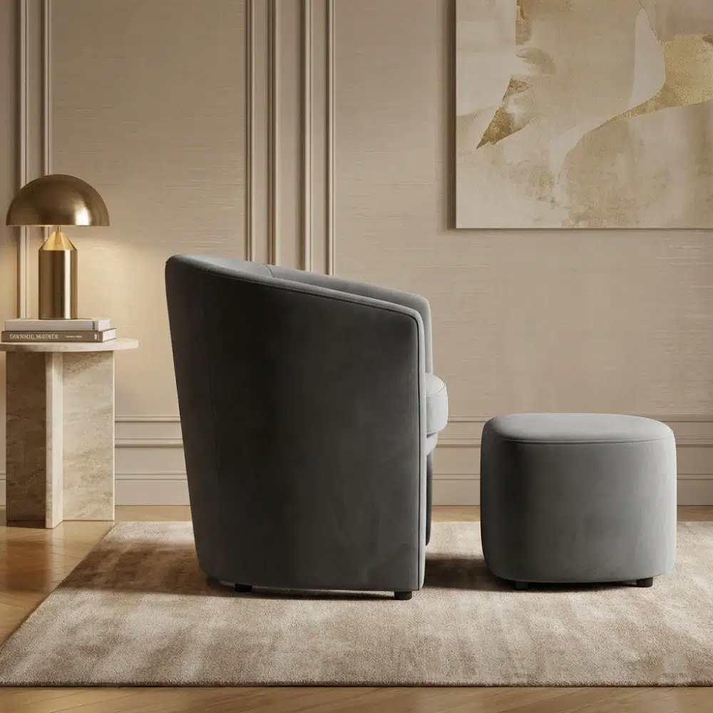 Velvet Armchair and Ottoman