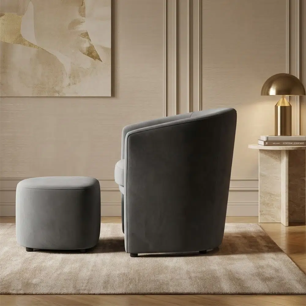 Velvet Armchair and Ottoman