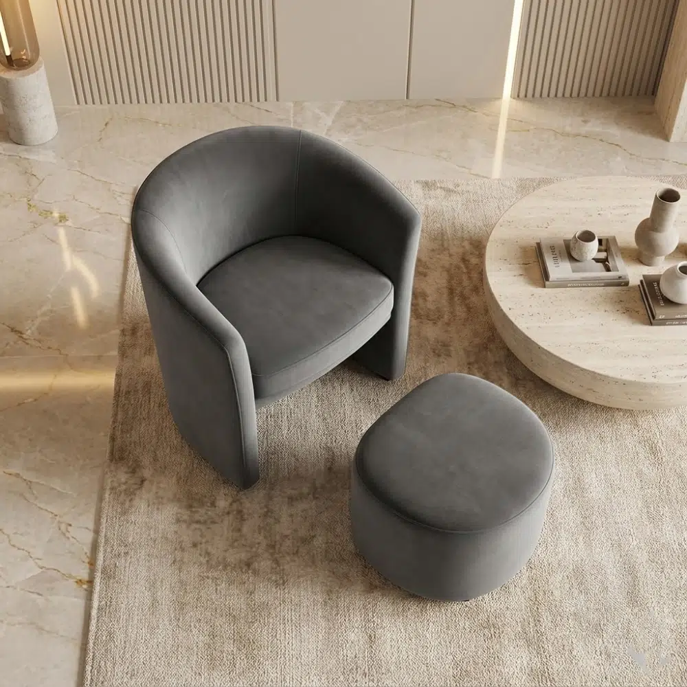 Velvet Armchair and Ottoman