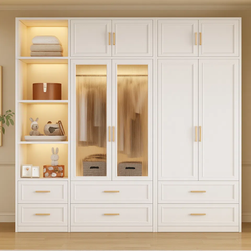 Modular 4 Doors Wardrobe with Open Shelves…