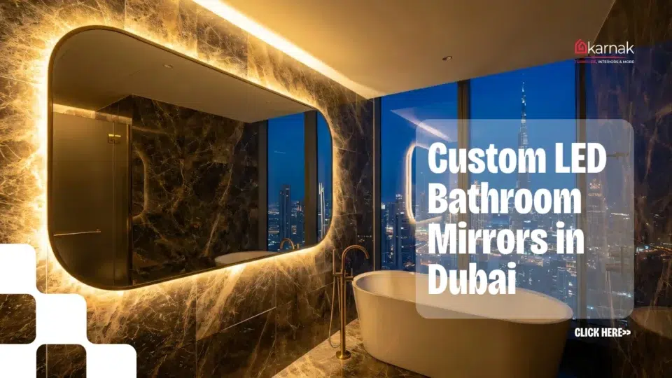 LED bathroom mirrors with ambient backlighting in Dubai villa