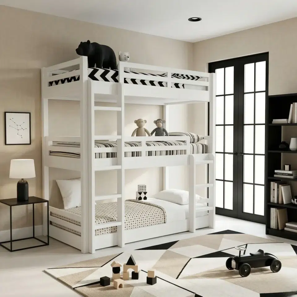 Triple Toddler White Bunk Bed