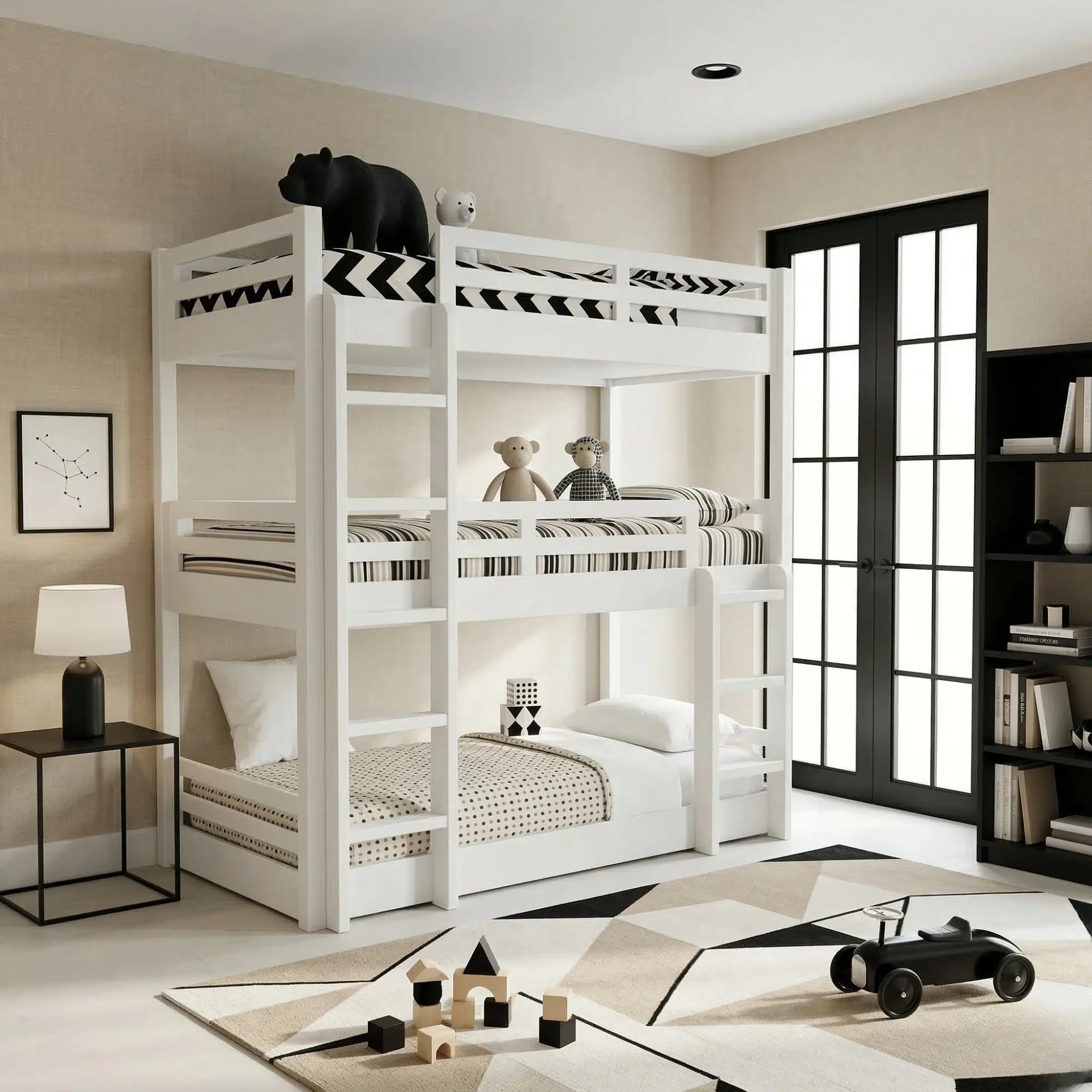 Triple Toddler White Bunk Bed