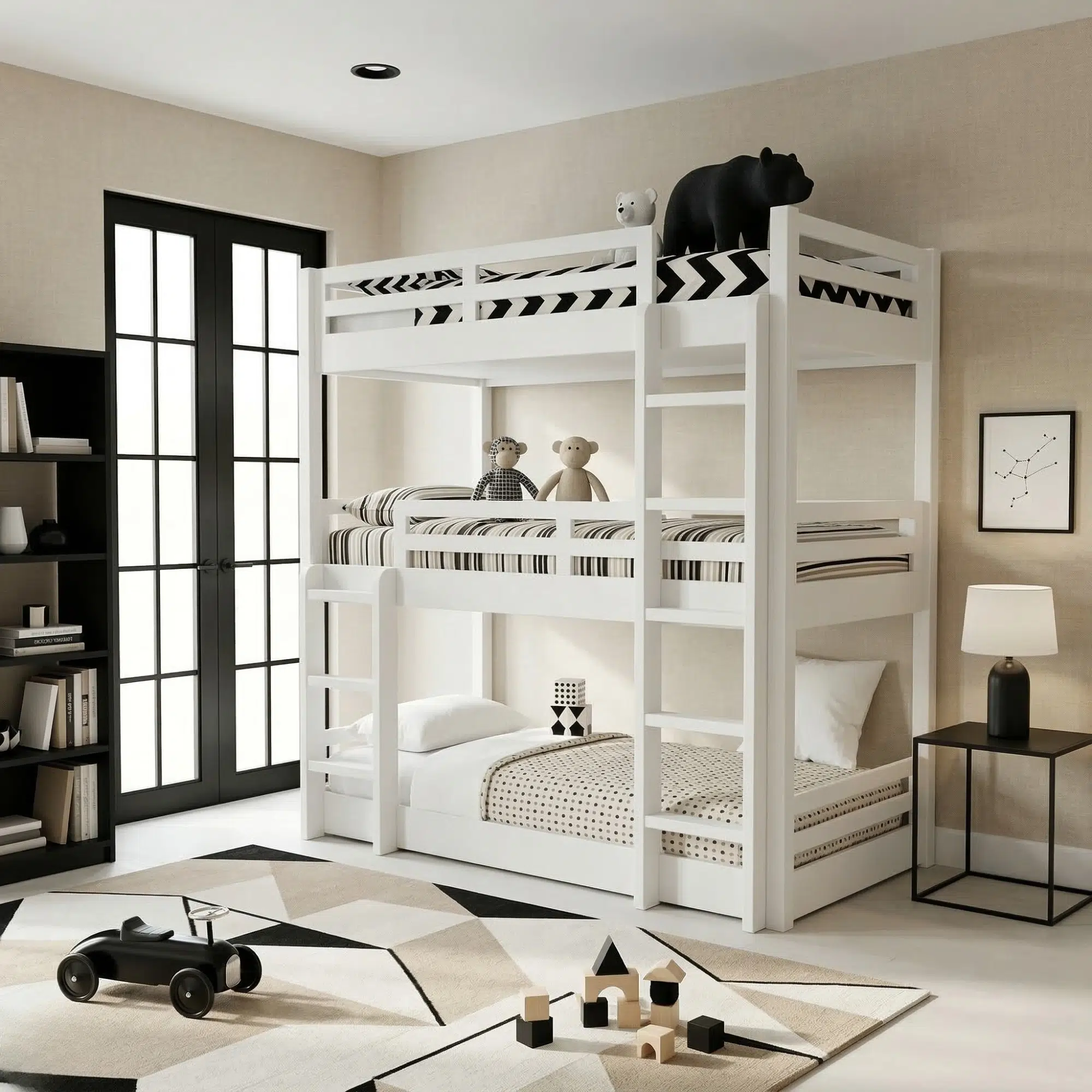 Triple Toddler White Bunk Bed