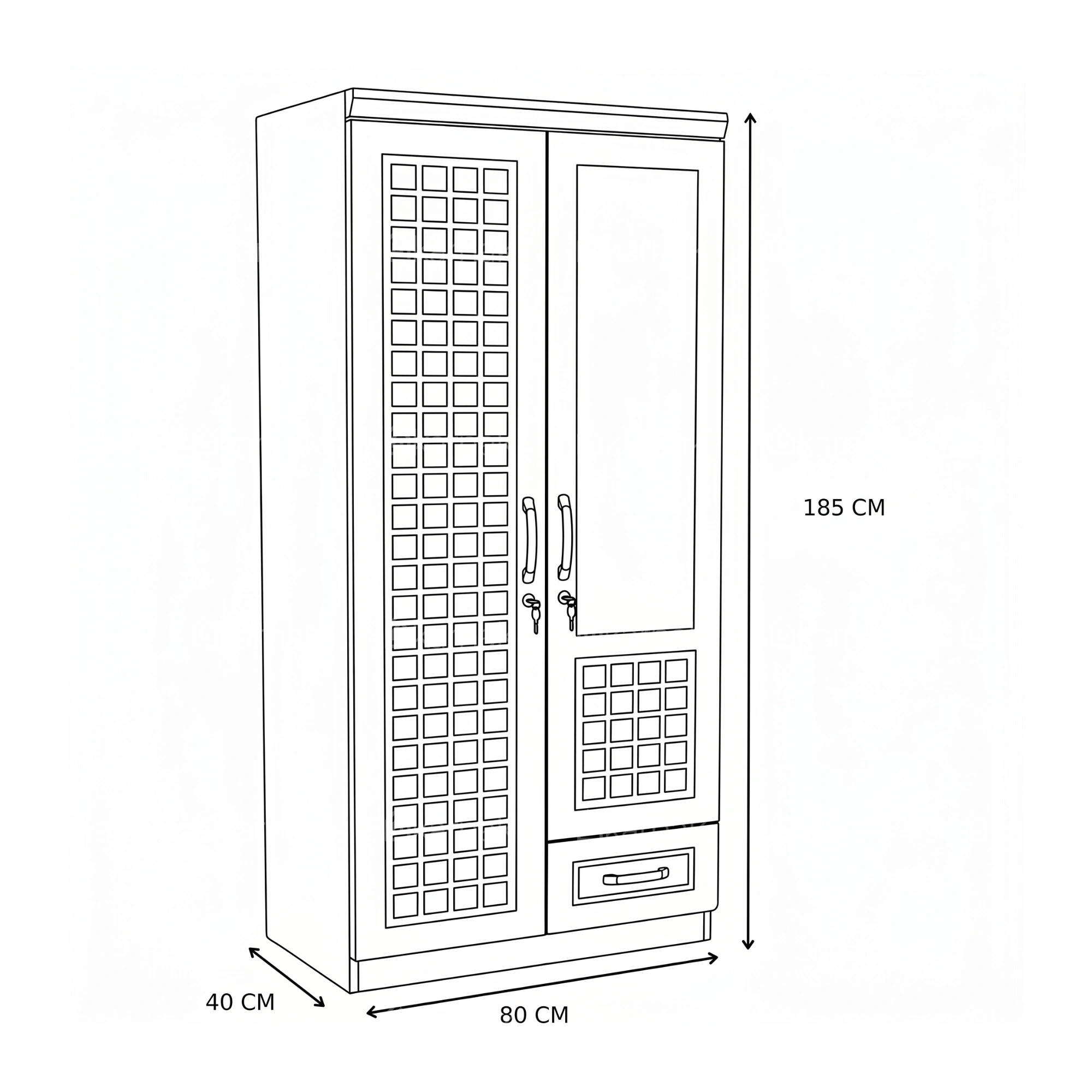 Braisen 2 Door Wooden Wardrobe with Mirror