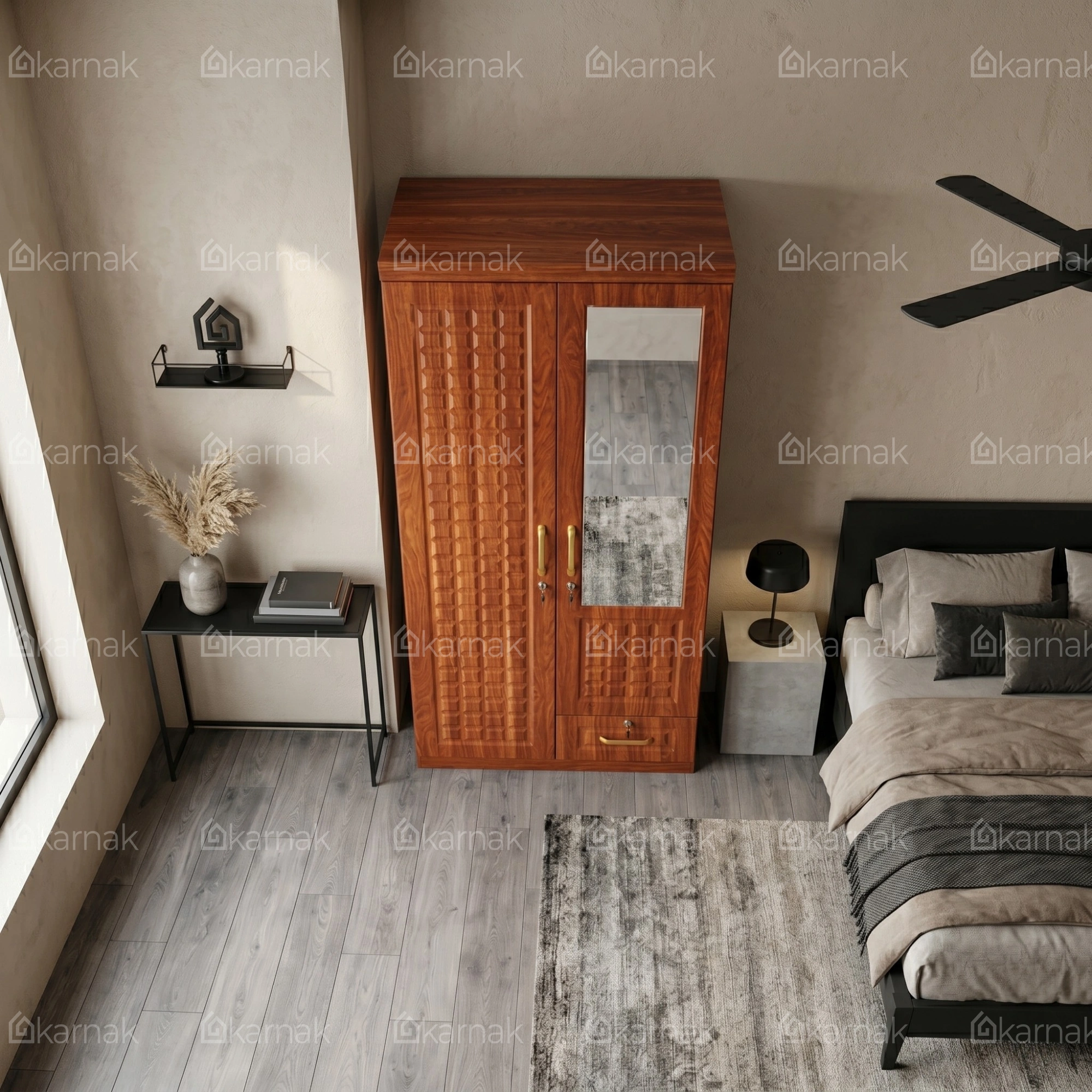Braisen 2 Door Wooden Wardrobe with Mirror