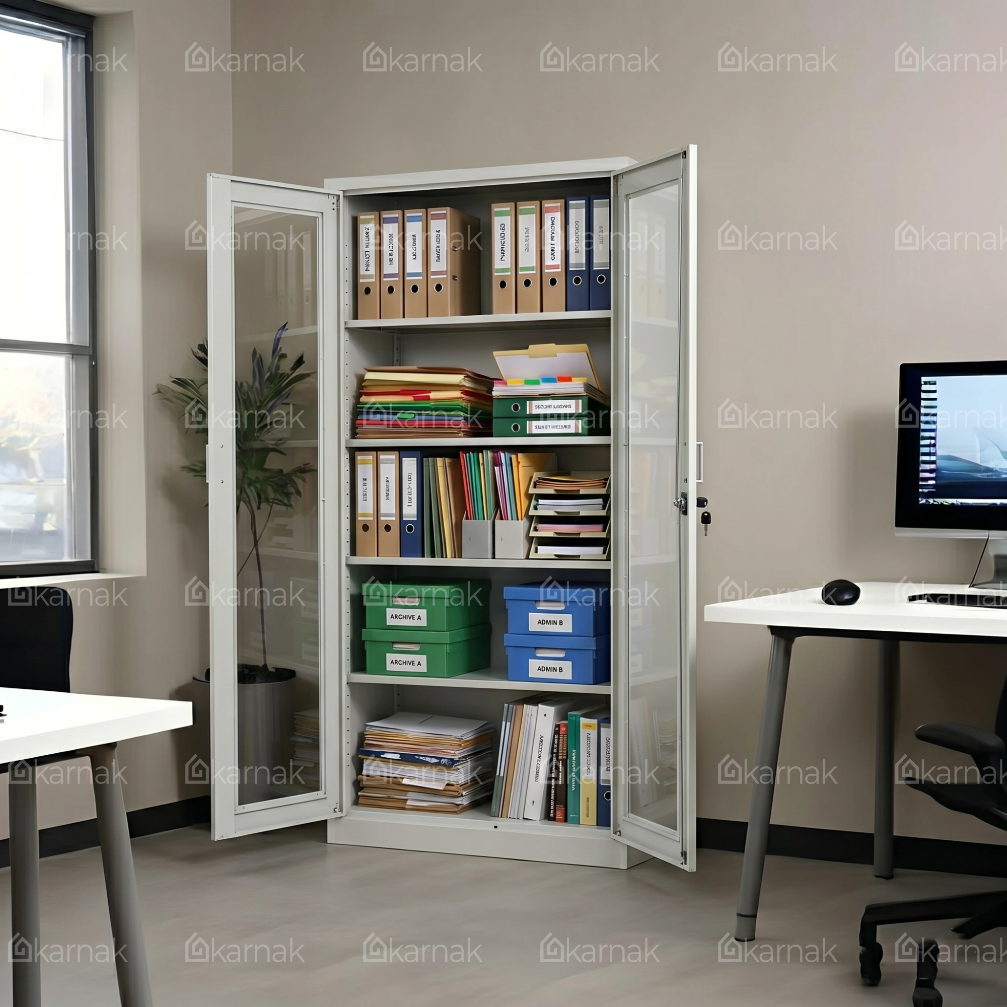 Korbin 2-Door Glass Door Metal Cabinet