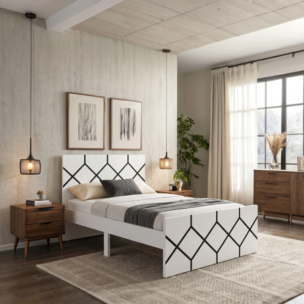 Ackley Wooden Single Bed Frame (White)