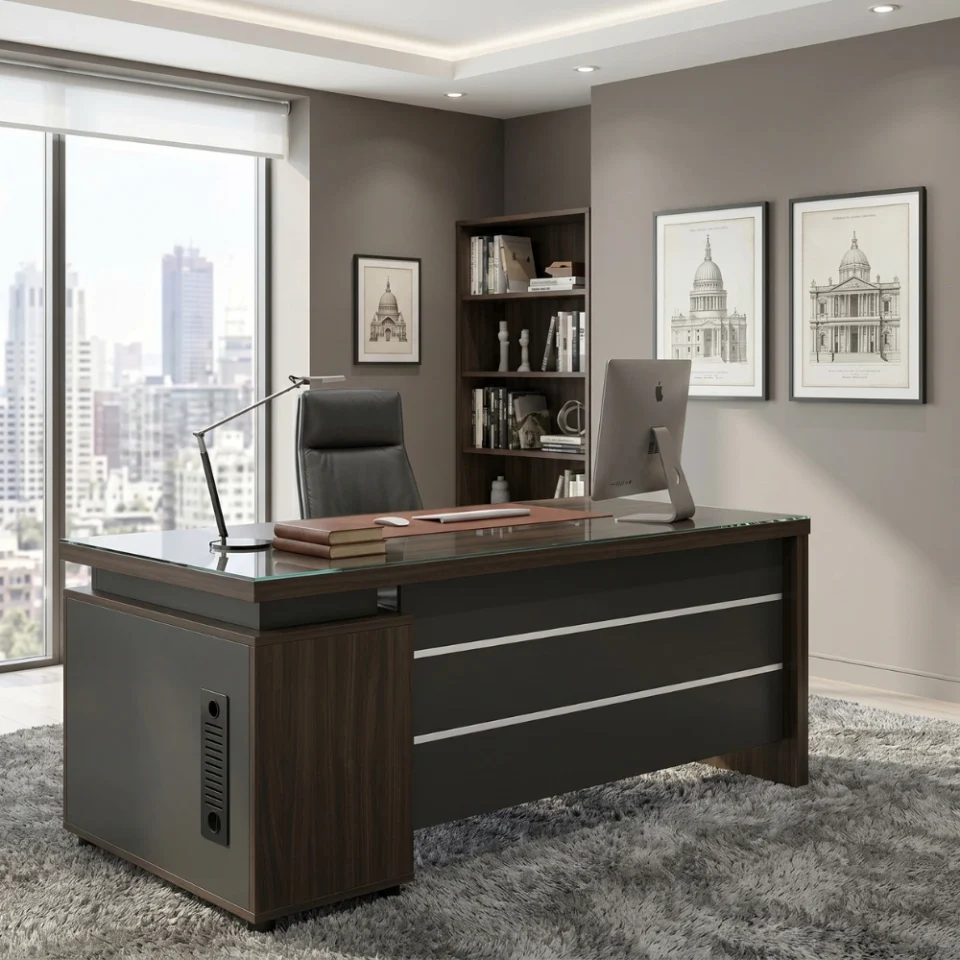 Keno Executive Desk-Walnut & Grey…