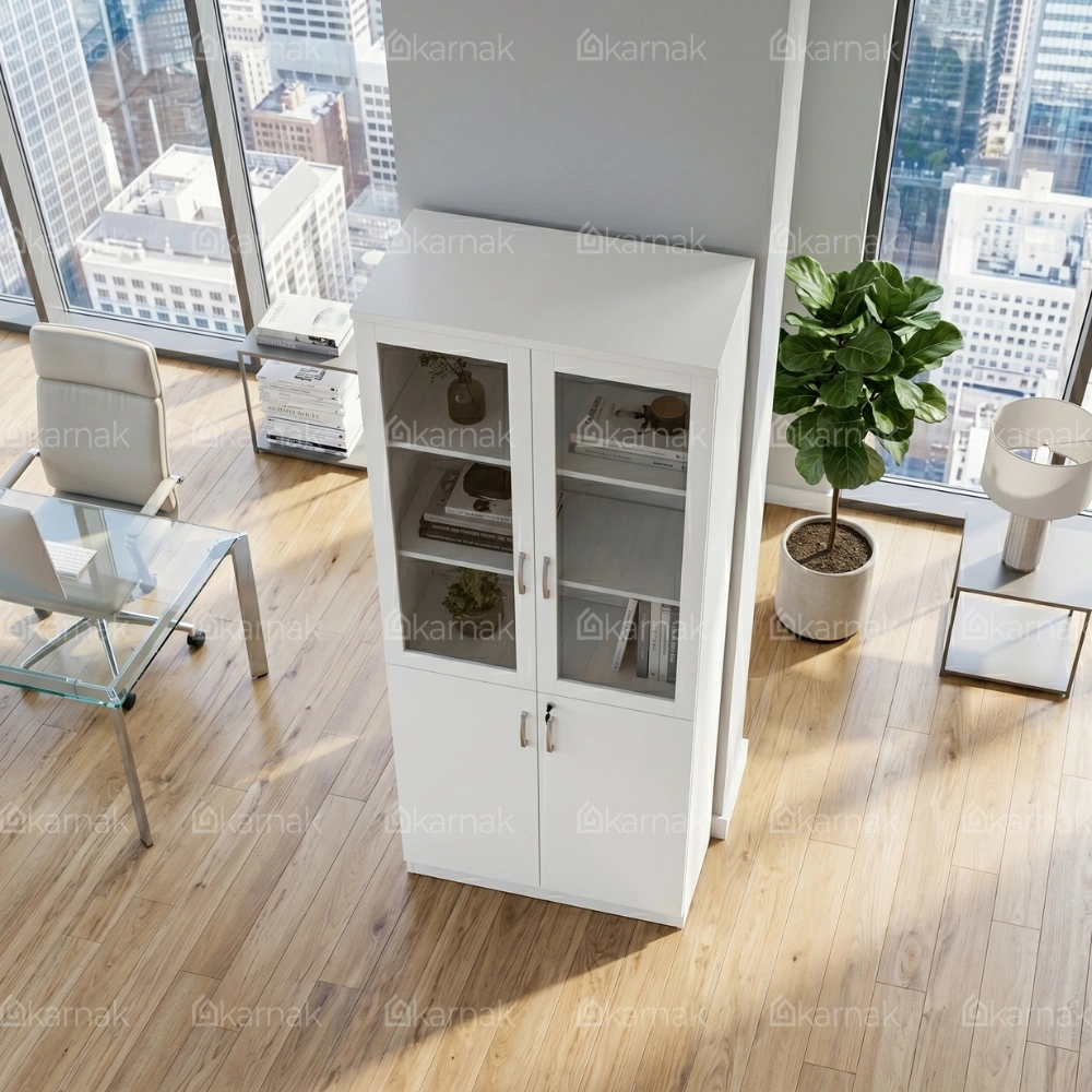 Homezia 2-Door Glass Wooden High Cabinet