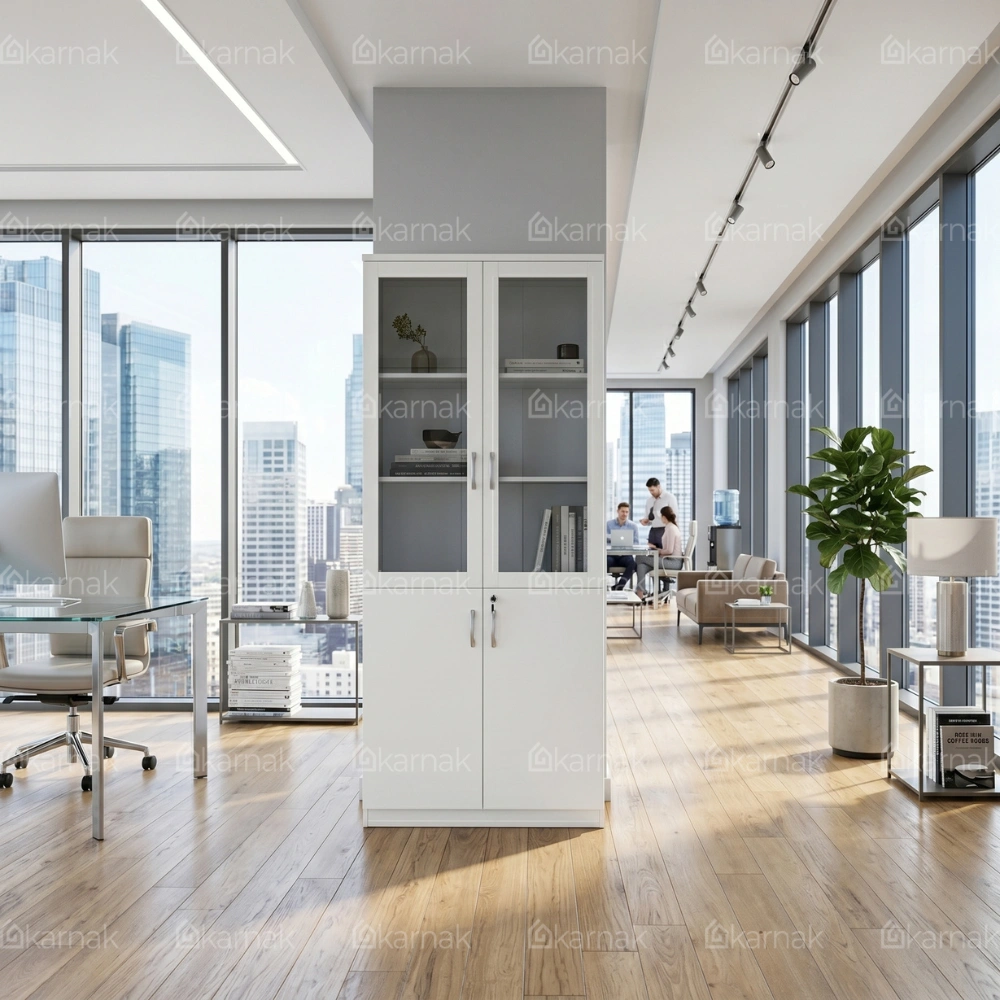 Homezia 2-Door Glass Wooden High Cabinet