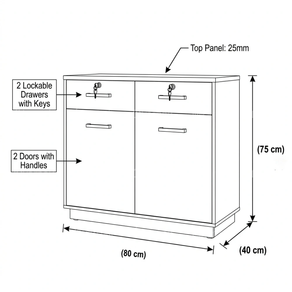 Luxerio Wooden 2-Door Low Cabinet With Drawers