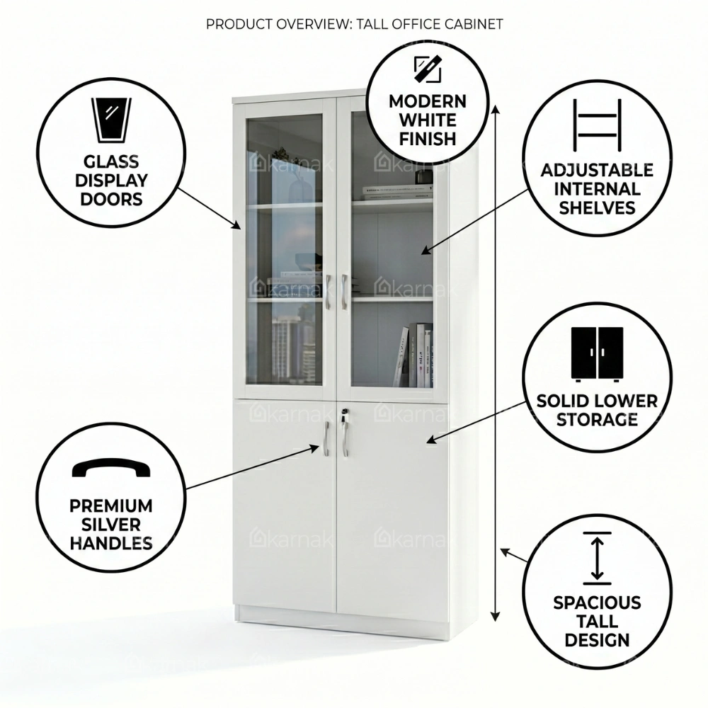 Homezia 2-Door Glass Wooden High Cabinet