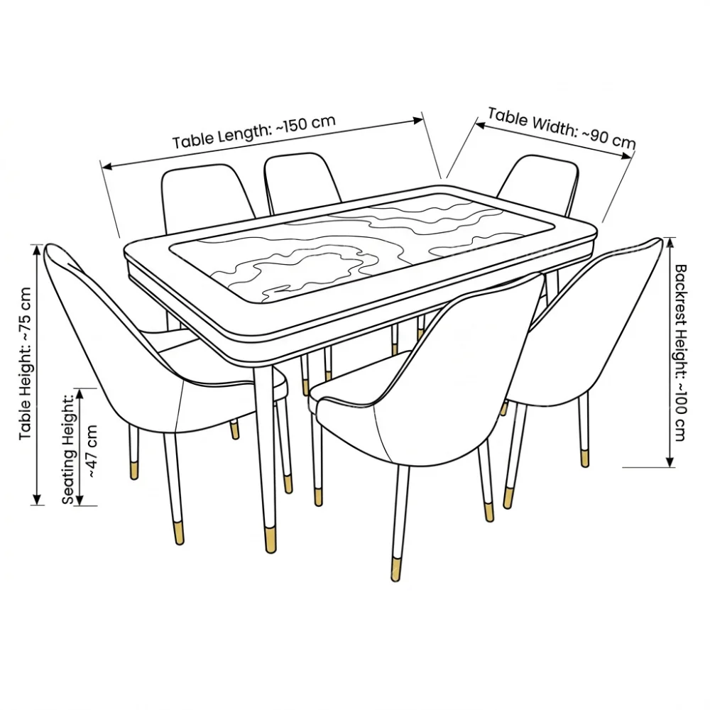 Gorge Dining Set with Marble Ceramic Top 1+6 – Beige Brown