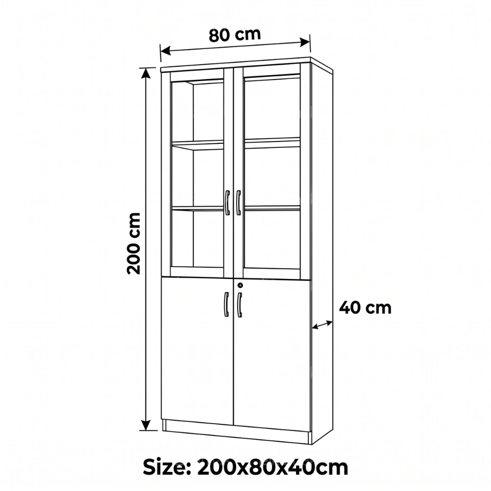Homezia 2-Door Glass Wooden High Cabinet