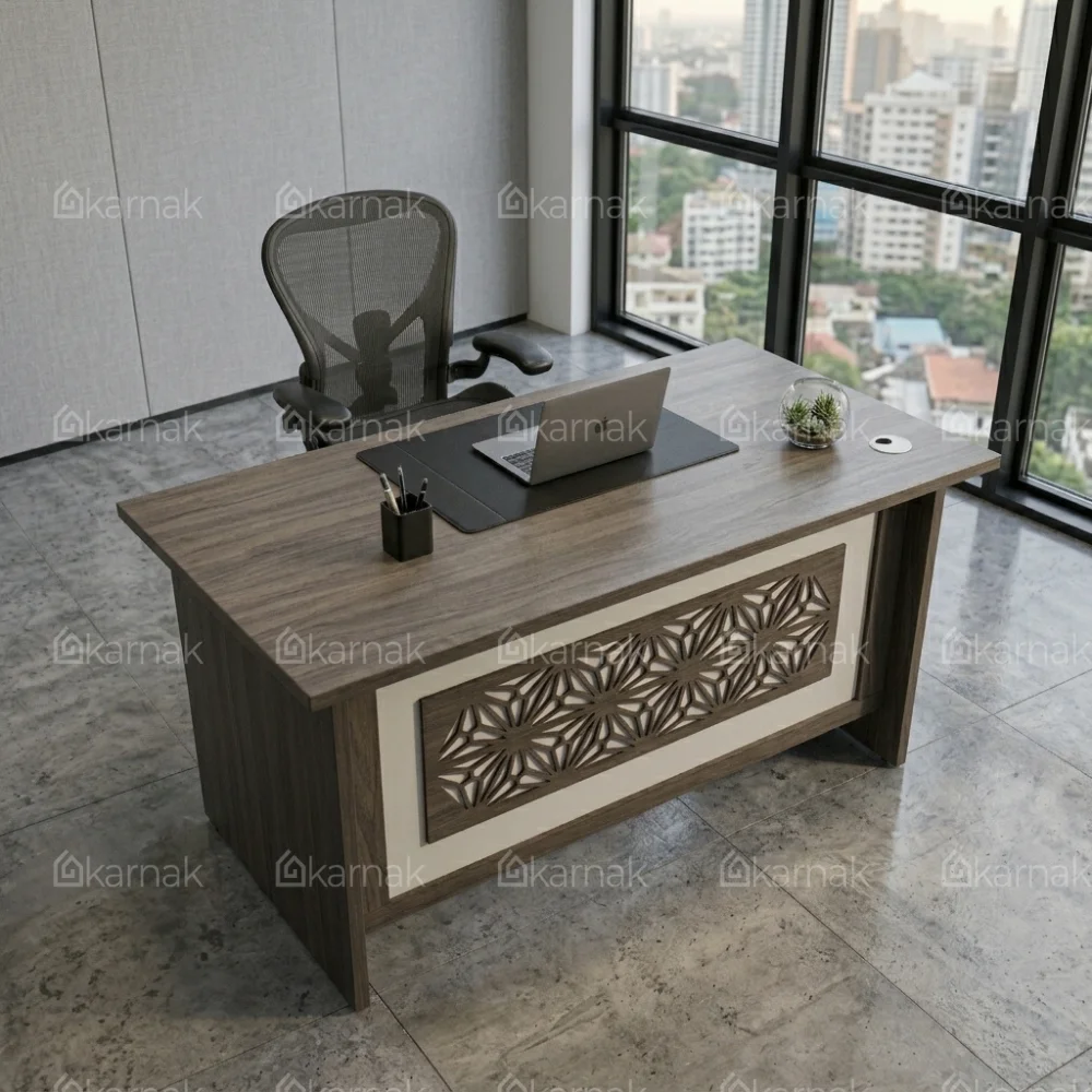 Brownven Office Table 1.0 – Walnut + White