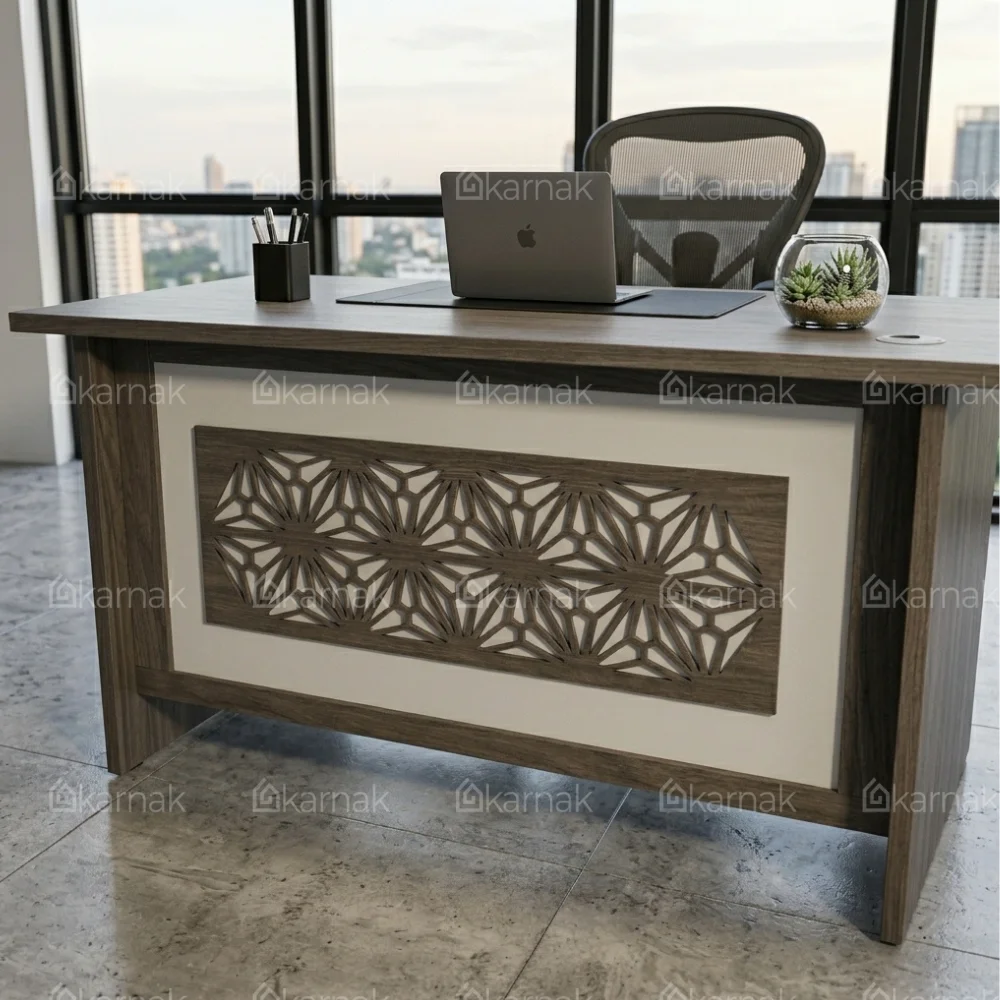 Brownven Office Table 1.0 – Walnut + White