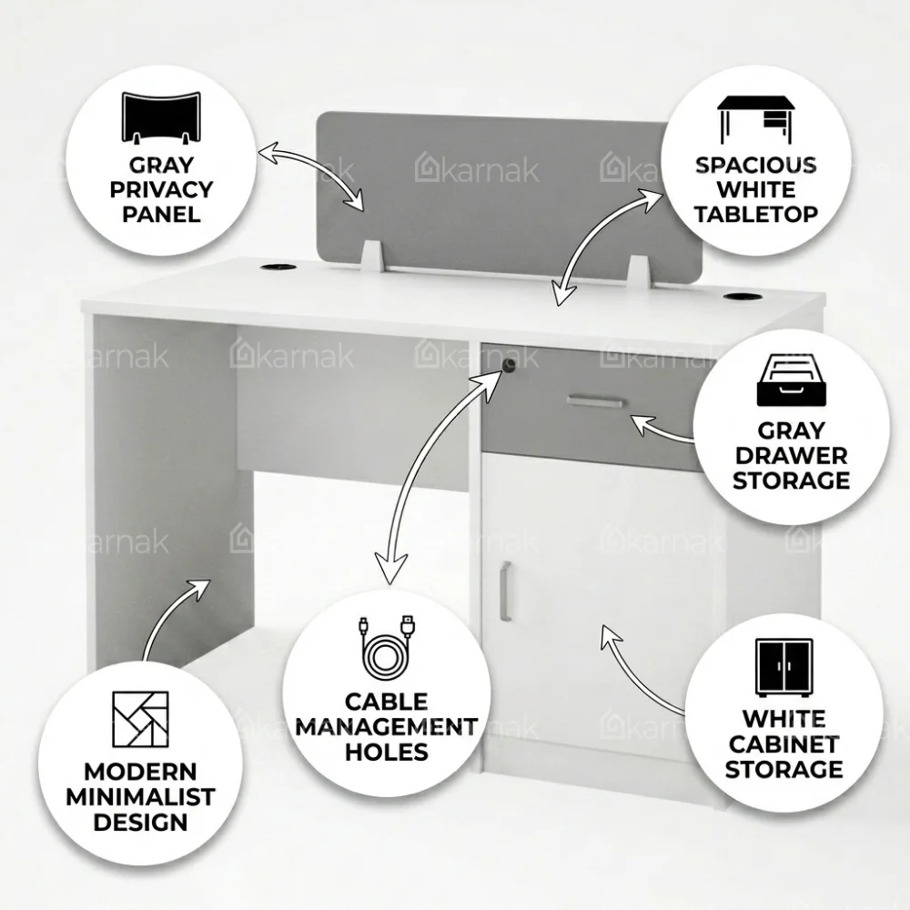 Casalux Office Table With Screen Panel – White