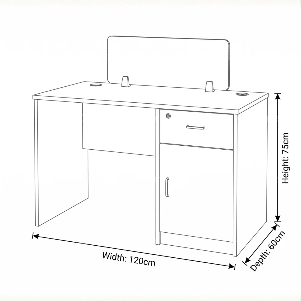 Casalux Office Table With Screen Panel – White