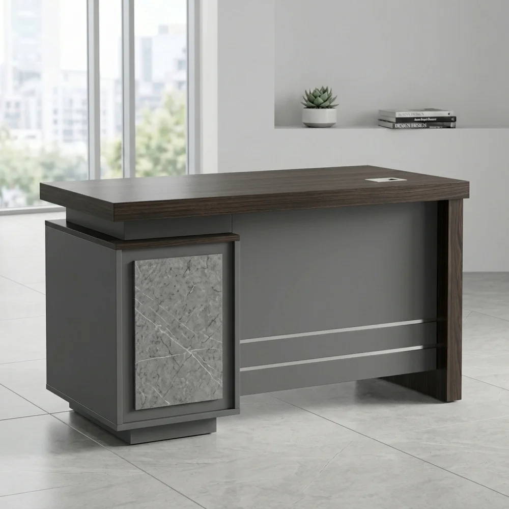 Duplex Office Table – Coffee + Khaki