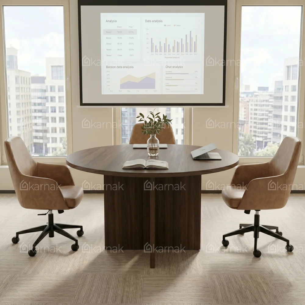 Elite Round Meeting Table Walnut + Grey