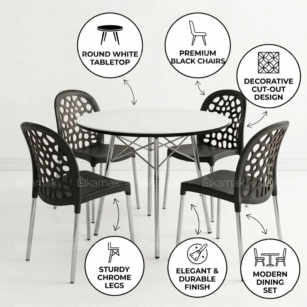 Aljar Dining Set 1+4 White Black