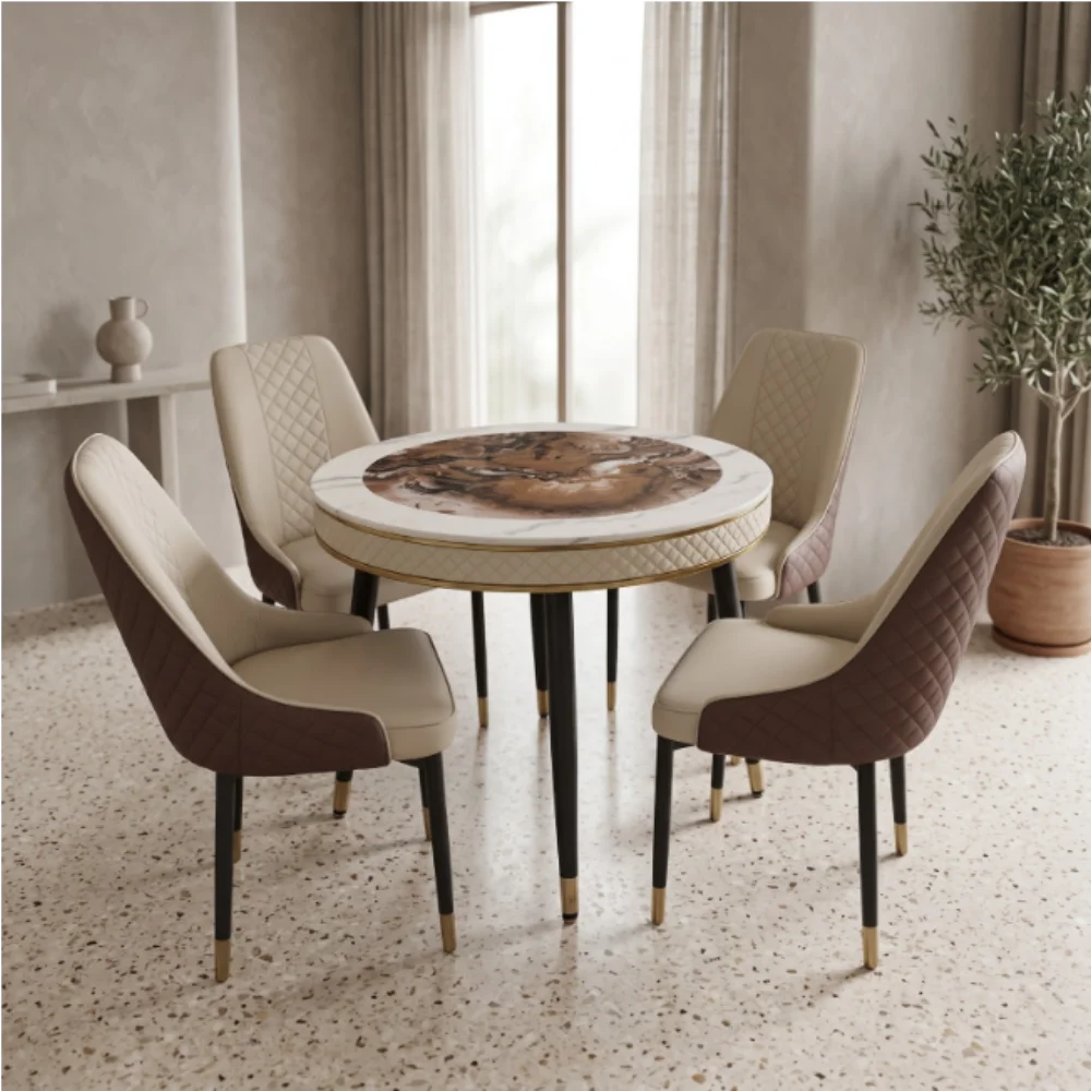 Alezzo Round Dining Set – Beige Brown