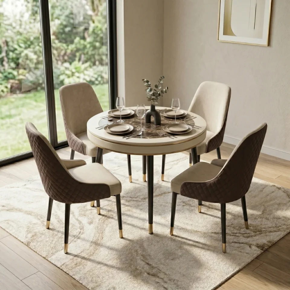 Alezzo Round Dining Set – Beige Brown…