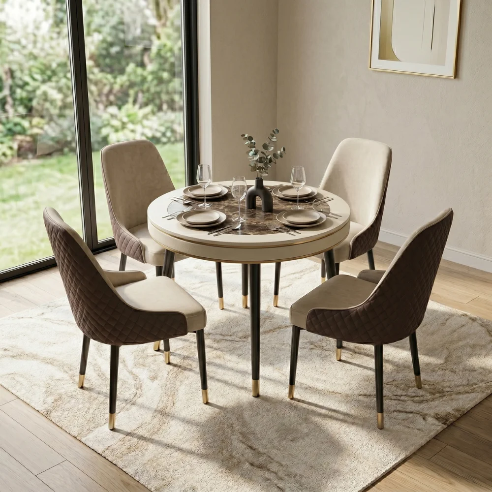 Alezzo Round Dining Set – Beige Brown