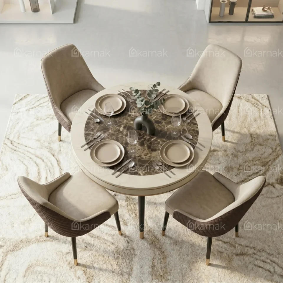 Alezzo Round Dining Set – Beige Brown…